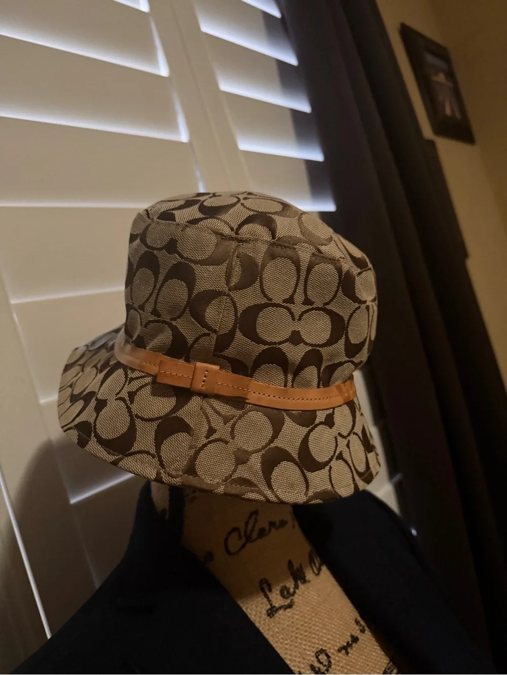 Coach Logo Print Bucket Hat in Beige and Tan